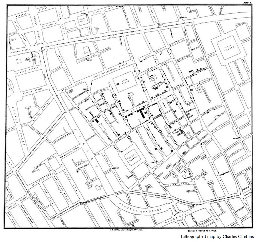 Map of diseases in London by English physician John Snow